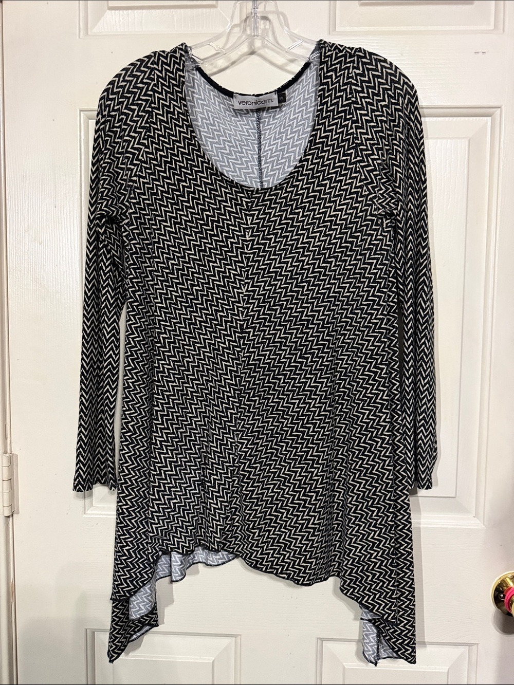 Veronica M Black & White Zigzag Asymmetric Tunic